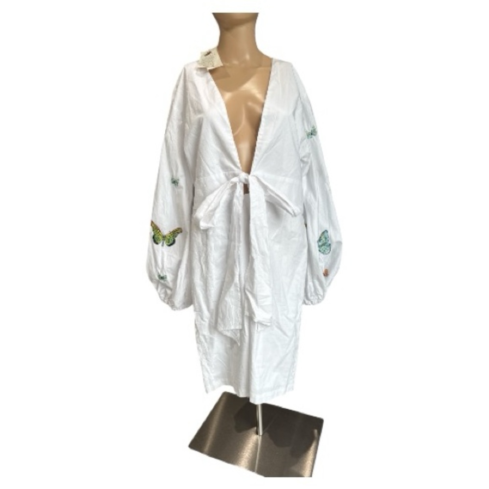 NWT Fanm Mon Larson Butterfly Embroidered Long Sleeve V Neckline Dress Size XL - Picture 2 of 14